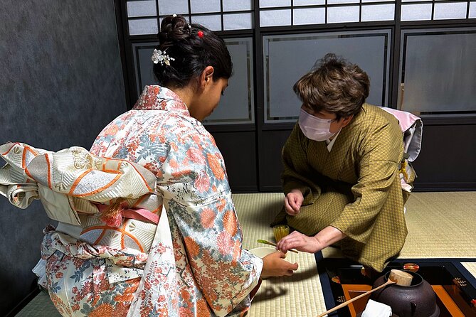 KYOTO Tea Ceremony with kimono near by Imamiya Jinjya Shrine - Matcha, Seasonal Sweets, and Your Turn to Prepare Tea